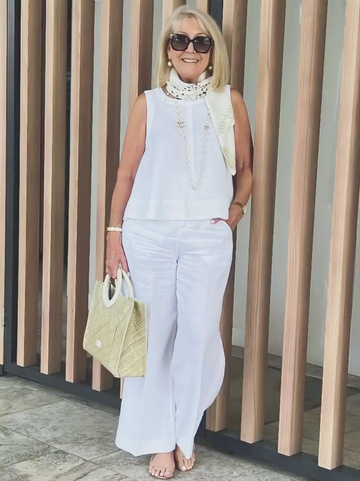 Trinidad™ | White Blouse and Wide Leg Trouser Set