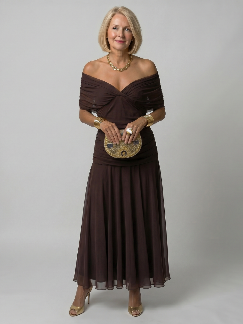 Dina™ Off Shoulder Flow Midi Dress