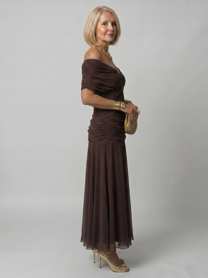 Dina™ Off Shoulder Flow Midi Dress