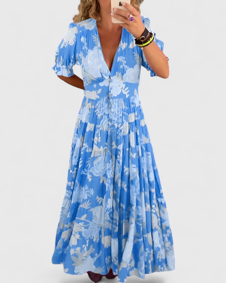 Anna | Elegant Floral V-neck Dress