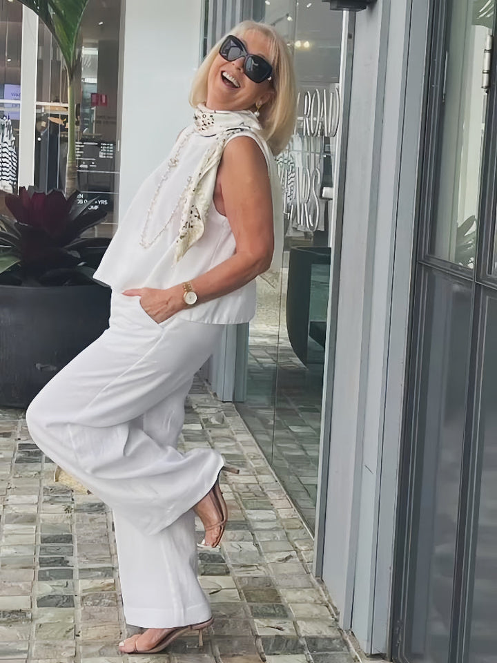 Trinidad™ | White Blouse and Wide Leg Trouser Set