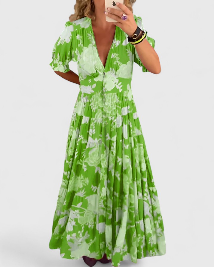 Anna | Elegant Floral V-neck Dress