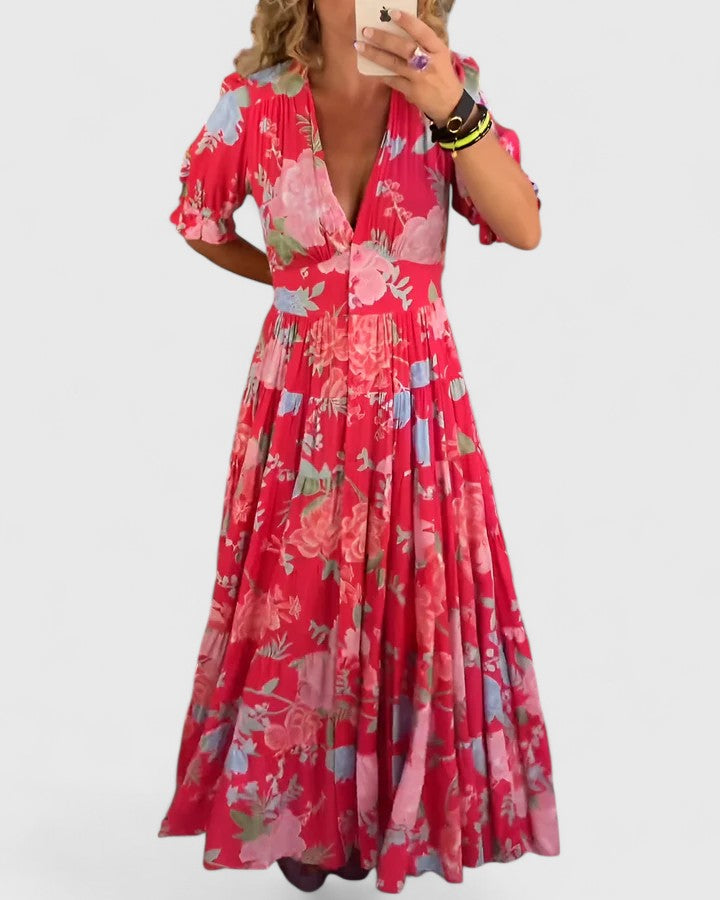 Anna | Elegant Floral V-neck Dress