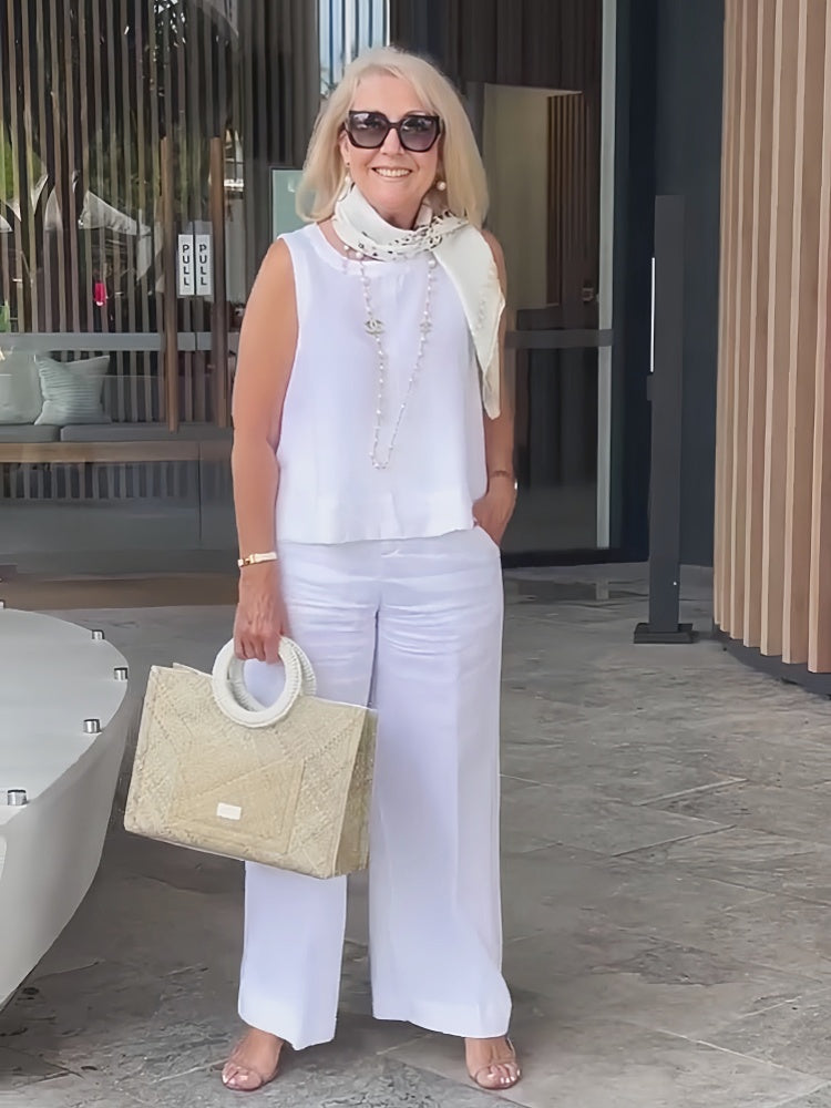 Trinidad™ | White Blouse and Wide Leg Trouser Set