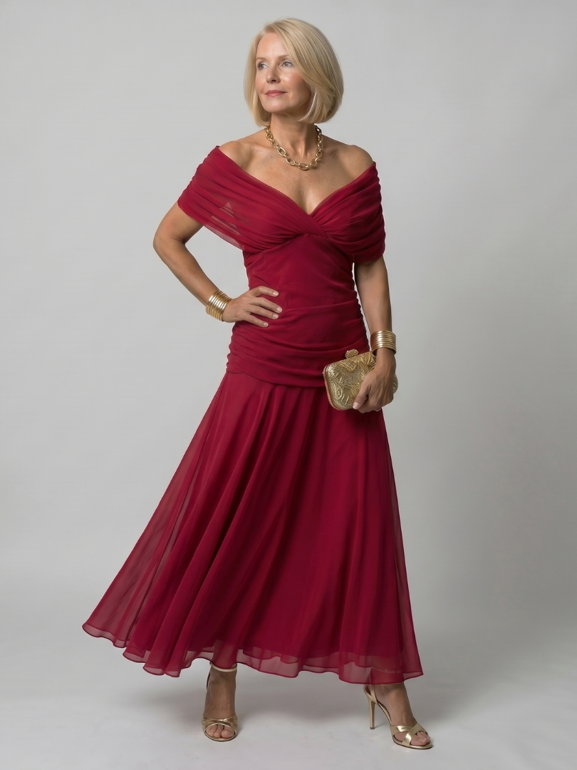 Dina™ Off Shoulder Flow Midi Dress