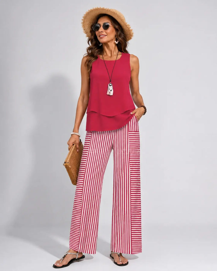 Ramona™ | Pink Set with Plain Top and Striped Trousers