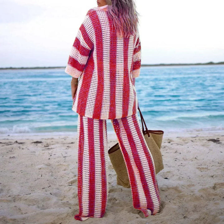 Zenaida™ | Striped Crochet Kimono and Trouser Set
