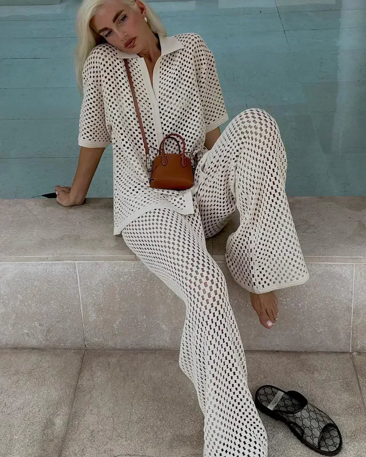 Zenaida™ | Striped Crochet Kimono and Trouser Set