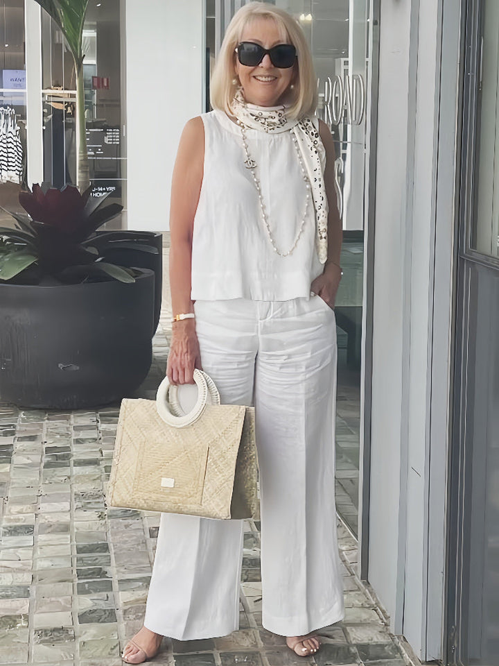 Trinidad™ | White Blouse and Wide Leg Trouser Set