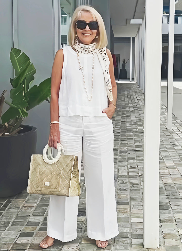 Trinidad™ | White Blouse and Wide Leg Trouser Set