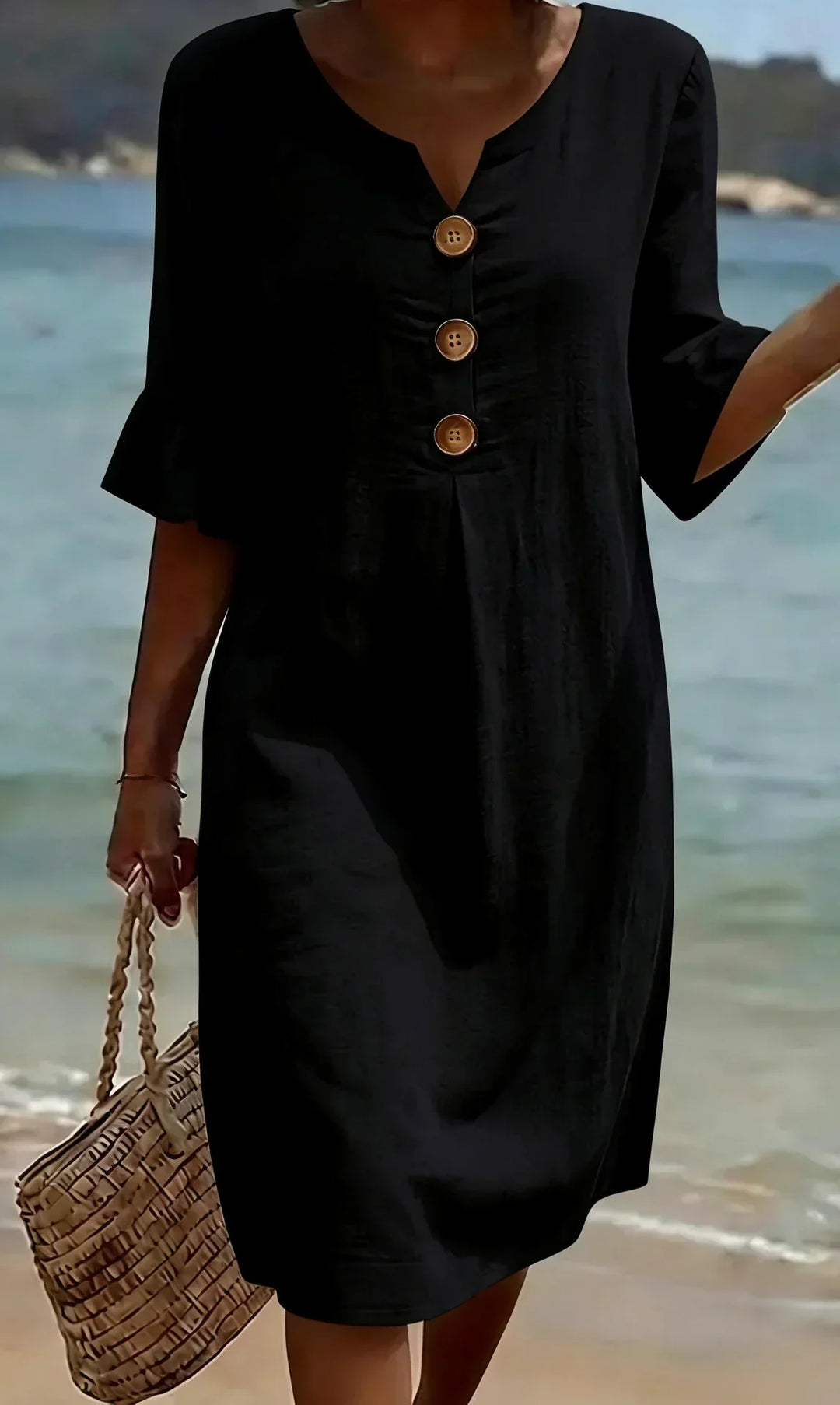 Naomi | Linen Shift Dress with Puff Sleeves